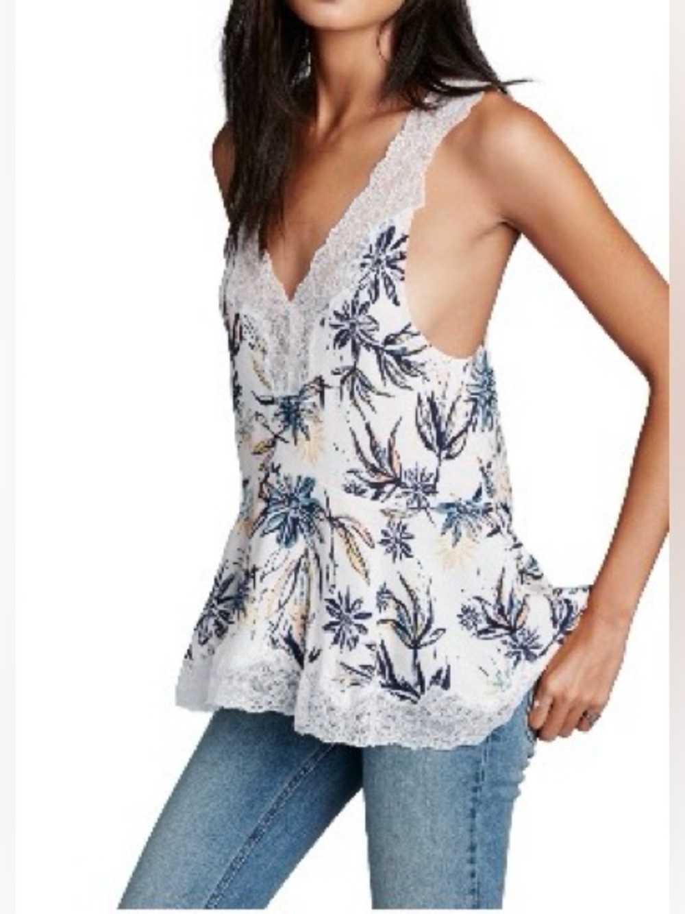 NWT Free People Intimately Floral Lace Trim Peplum Cami Size Small